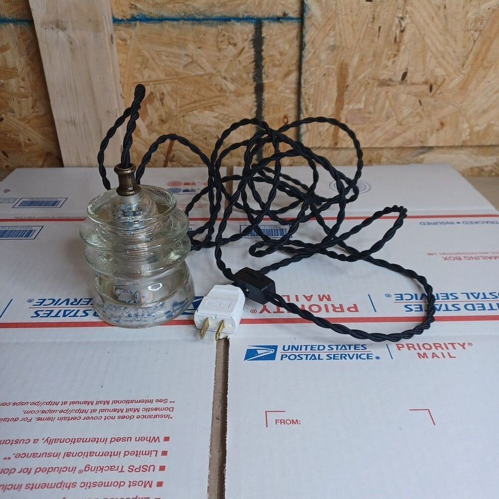 Glass Insulator Hanging Pendant Light with Wall Plug and Dimmable light Railroad